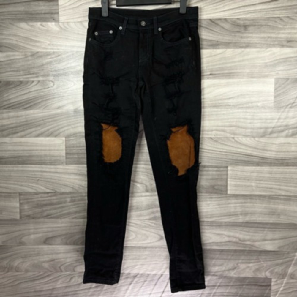 Carmar Womens Slim Skinny Jeans Black Distressed‎ Mid Rise Stretch Denim 26